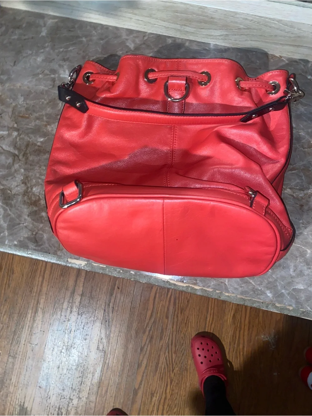 Dolce Vita Red Drawstring Bucket Bag